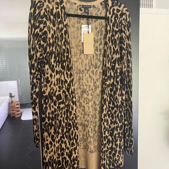 Halogen Linen Blend Leopard Print Cardigan Mobwife Animal Print Size Large - Picture 1 of 3